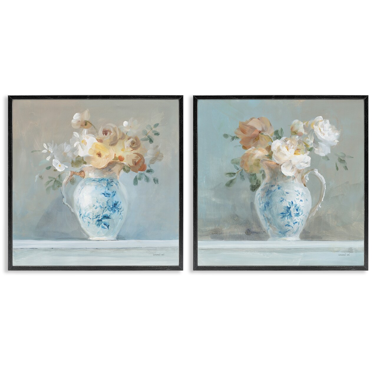 Stupell Industries Heirloom Bouquet Pitcher 2 pc Framed Giclee Wall Art Set Design by Danhui Nai